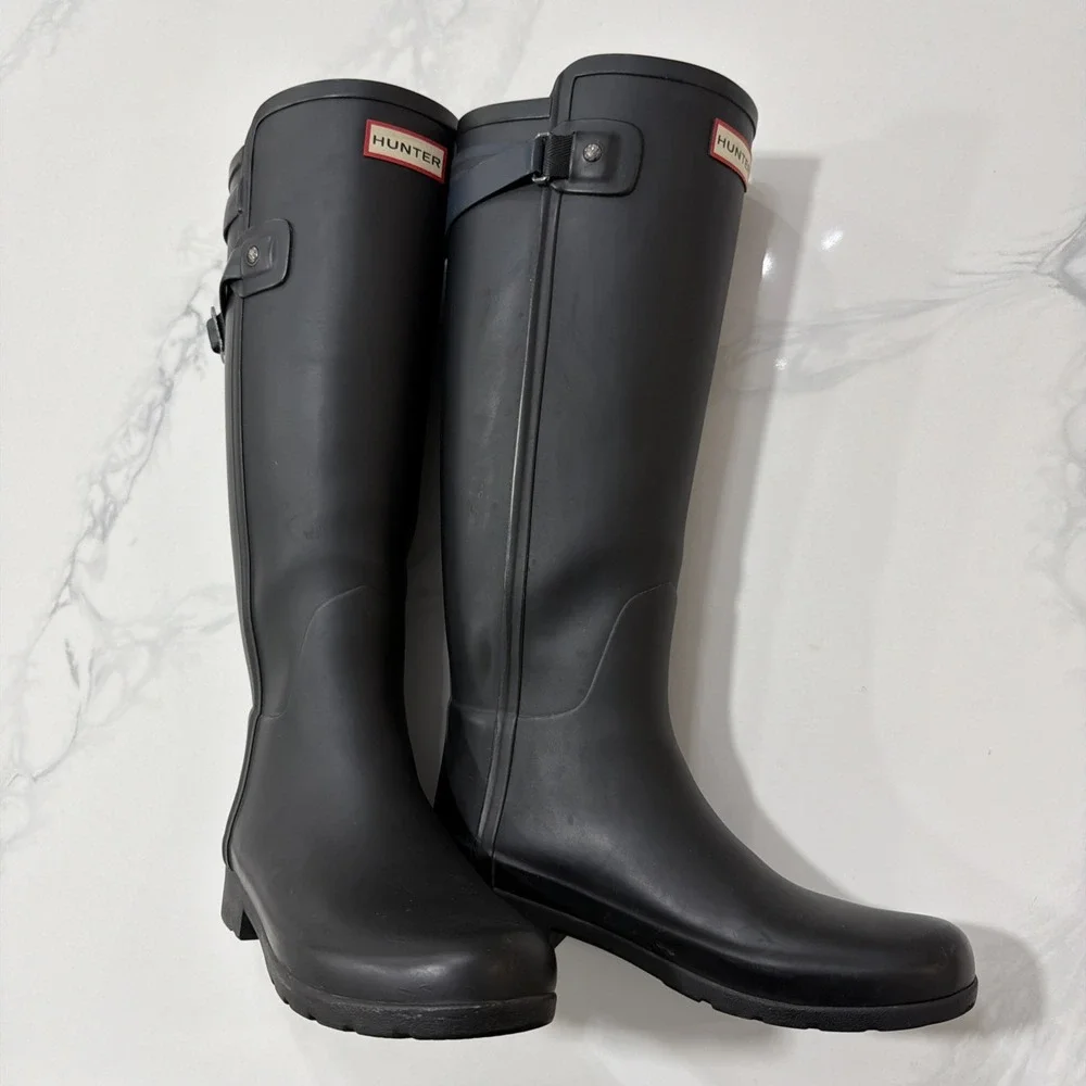 Hunter Original Tall Rain Boots Womens Size 6 Black Rubber Waterproof W23499